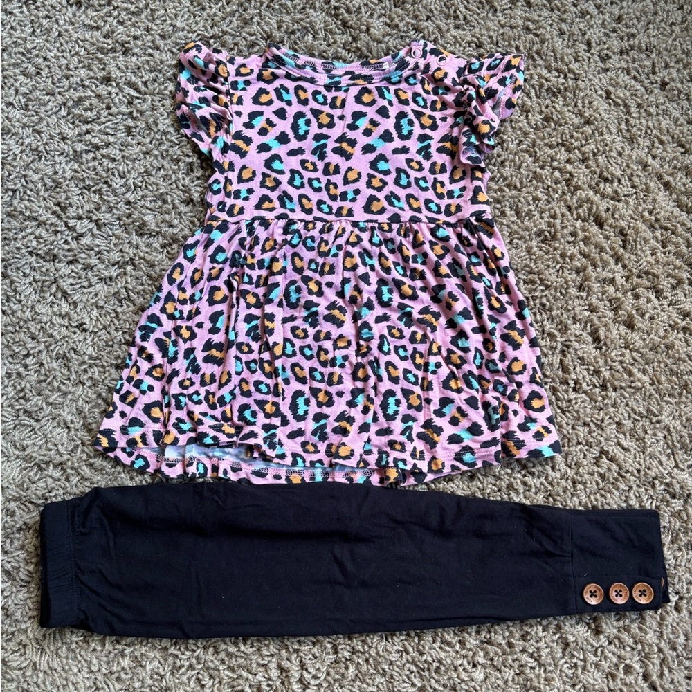 Posh Peanut Pink Leopard Top with Black Leggings